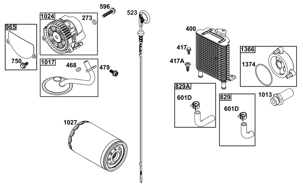 Lubrication Group Diagram and Parts List for 61E477-0015-J1 400000 - 699999 Briggs and Stratton Engine